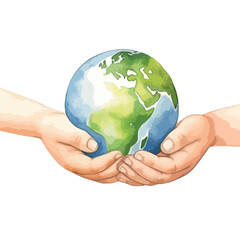 watercolor A hand holding a small globe illustration