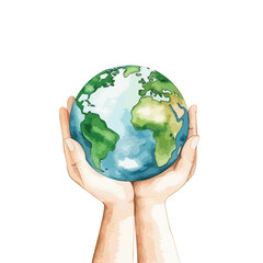 watercolor A hand holding a small globe illustration