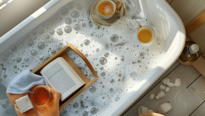 Relaxing Bath with Book and Tea