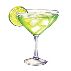watercolor A margarita glass with a lime slice illustration