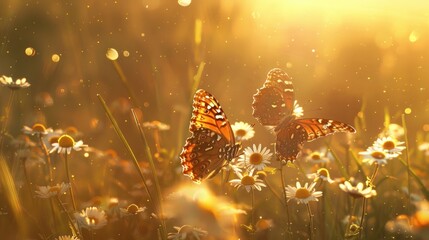 Two butterflies in a sunlit meadow