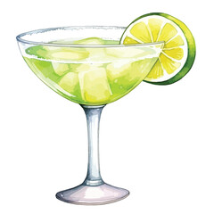 watercolor A margarita glass with a lime slice illustration