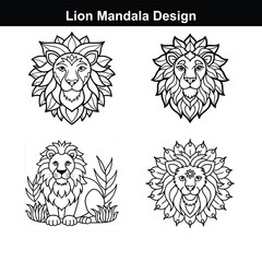 Obraz premium Four Lion Mandala Designs Line Art Illustrations