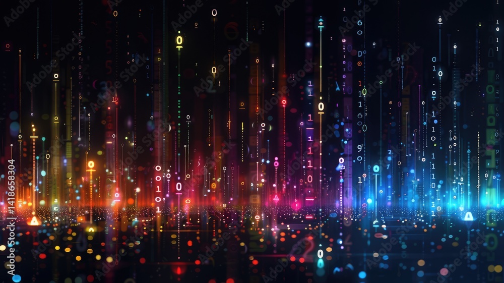 Poster binary code and abstract digital data. futuristic digital art for design and print. digital artwork 