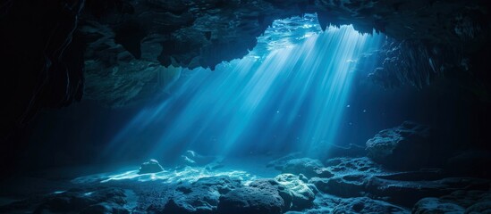 Light Beams Through a Dark Underwater Cave