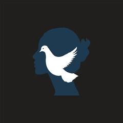 Interlocking seamlessly with the woman's profile is the silhouette of a dove, 