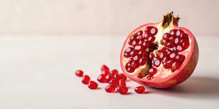 Cut Pomegranate with Seeds and Space for Text