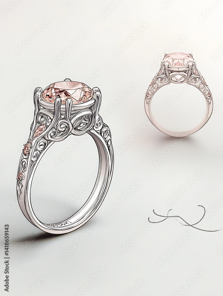 Aufkleber elegant and intricate engagement ring design showcasing a sparkling gemstone with artistic details :