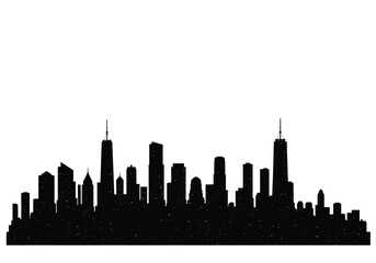 Naklejka premium City silhouette painting. This image shows a city skyline in silhouette form, featuring various buildings and skyscrapers, emphasizing urban architecture. Vector clipart illustration design.