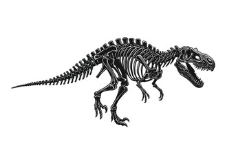 Fototapeta premium Dinosaur skeleton silhouette. This image shows a black silhouette of a dinosaur skeleton, highlighting its bones and structure as a prehistoric reptile. Vector clipart illustration design.