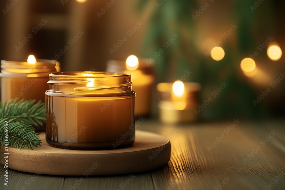 Poster warm and inviting candles glowing softly with natural elements creating a cozy atmosphere : generati