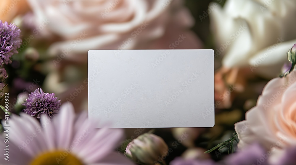 Poster blank card surrounded by colorful flowers creating a beautiful floral composition : generative ai