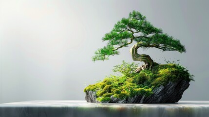 Bonsai Tree on a Rock with a White Background
