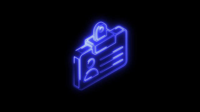 Glowing neon id card icon 4k  isolated on black background. HD Video motion graphic animation