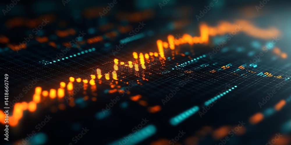 Poster Dynamic stock market data visualization showing fluctuating graph trends and patterns : Generative AI