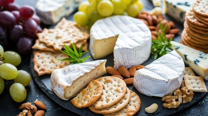 Cheese Board with Grapes, Crackers, and Nuts