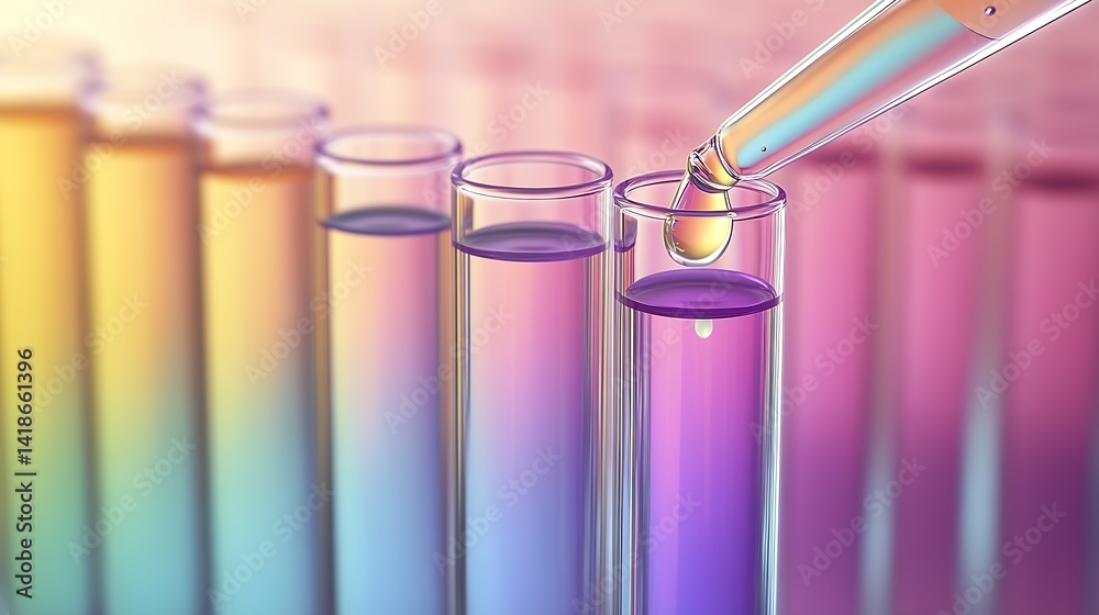 Aufkleber pipetting colored liquid into test tubes in a laboratory setting showcasing scientific research : ge