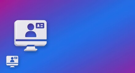 Digital Profile Display: 3D Icon of Online User Account on Computer Screen Against a Vibrant Gradient Background