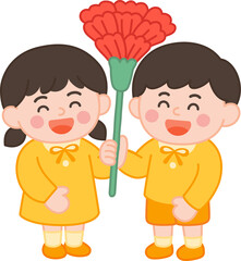 Cute Boy and Girl with a Red Carnation &ndash; Thank You Clipart
