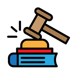 Gavel and Law Book Vector Filled Icon Design