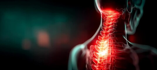 Back bone spine red pain on X-ray visual. Medical injury treatment healthcare concept. Generative video AI technology.	
