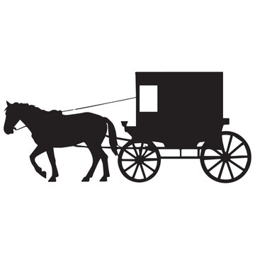 Amish buggy and Horse silhouette vector Set Amish horse and carriage black White Background.