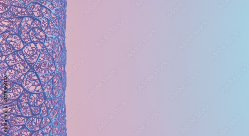 Poster abstract 3d render of intricate purple and blue network structure against a soft gradient background