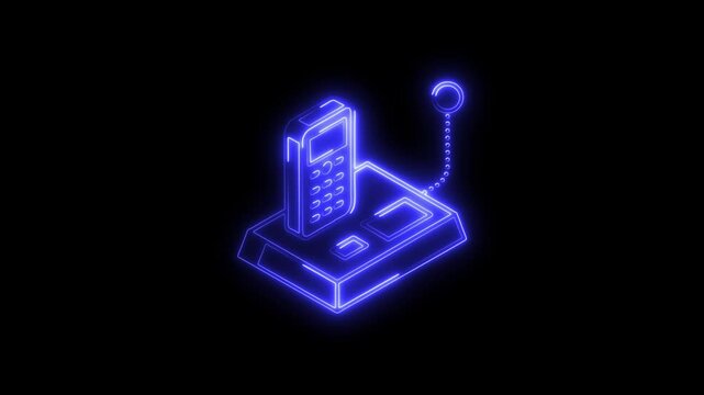 Glowing neon landline icon 4k  isolated on black background. HD Video motion graphic animation