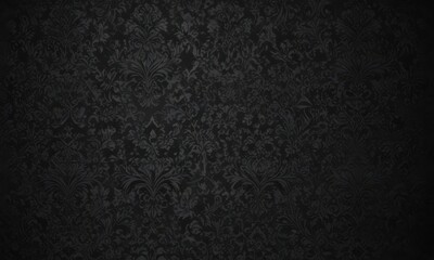 Intricate black damask, seamless gothic floral wallpaper pattern, motif, vine, design