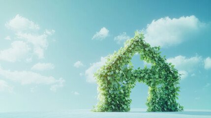 Green house shaped structure made of leaf creates sense of harmony and environmental awareness, simple, sustainable