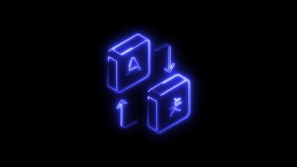 Glowing neon language-exchange icon 4k  isolated on black background. HD Video motion graphic animation