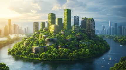 Obraz premium Explore the concept of a smart city fueled entirely by renewable green energy, showcasing sustainability and technology integration.