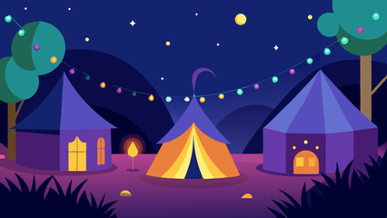 Fototapeta premium Enchanted Tents Glowing in Starry Night