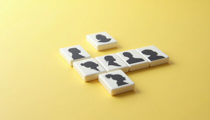 A group of white tiles with black silhouettes of people on them.
