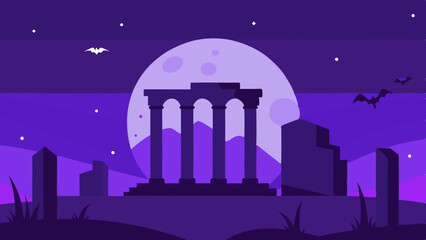 Fototapeta premium Ancient Ruins under Halloween Moon Illustration