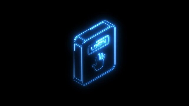 Glowing neon login icon 4k, isolated on black background. HD Video motion graphic animation