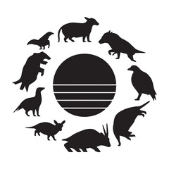 Elegant Wildlife Silhouettes Featuring Tropical Sunset and Mandala Themes White Background.