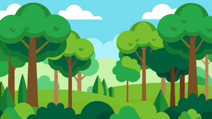 Cartoon Forest with Green Trees and Bushes Design