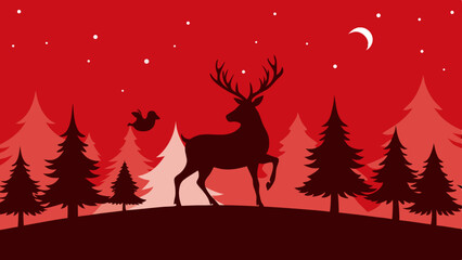Christmas Background with Santa and Reindeer Silhouette Art