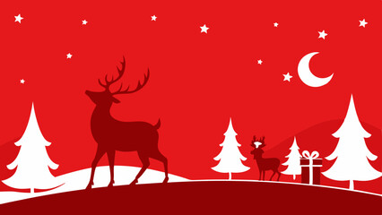 Christmas Background with Santa and Reindeer Silhouette