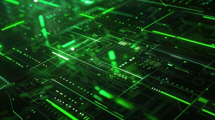 Abstract picture chip on green complex circuit with digital technology style design and the electric parts graphic show high tech system represent about processor algorithm process on computer. AIG53.