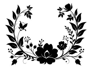 Floral Border Silhouette Vector | Elegant Flower Frame SVG for Cards