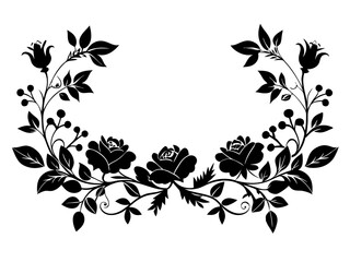 Floral Border Silhouette Vector | Elegant Flower Frame SVG for Cards