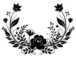 Floral Border Silhouette Vector | Elegant Flower Frame SVG for Cards