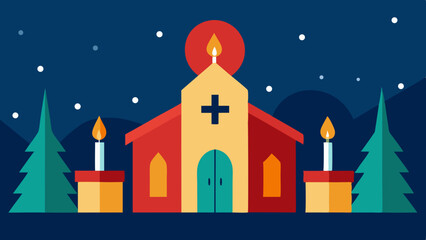 Fototapeta premium Church Service Christmas Background with Warm Candlelight