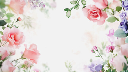 Fototapeta premium Elegant wedding invitation card background . Minimal hand painted watercolor botanical flowers texture template background. Design for wedding, vip cover, poster, rsvp moderncard.Valentine's Day