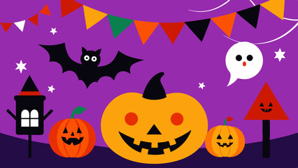 Lively Halloween Kids Party Background with Decorative Elements