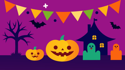 Halloween Kids Party Background with Bright Festive Colors