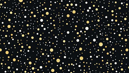 Abstract black background with gold and white confetti dots.