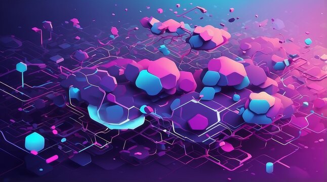 Futuristic Flat Vector of Quantum Computing Nodes and Cloud Networks in Isometric Layout